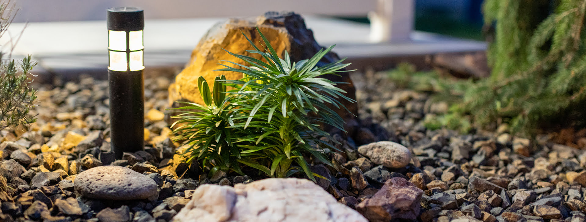 Landscape Rock with Calla Lily and Solar Light